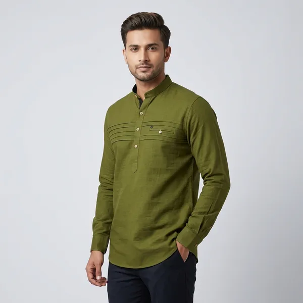 Olive_Green_Cotton_Kurta_For_Men