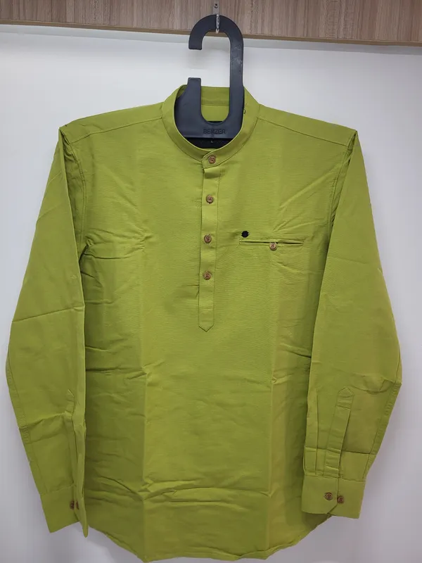 Green_Band_Collar_Cotton_Kurta_For_Men