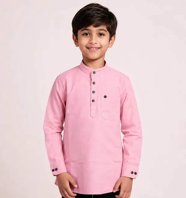Pink_Cotton_Mandarin_Collar_Kurta_For_Kids