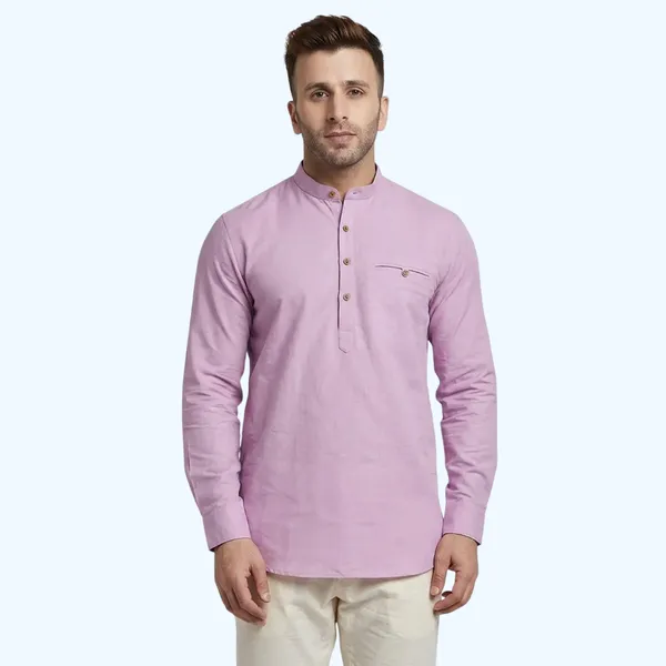 Pink_Button_Front_Cotton_Kurta_For_Men