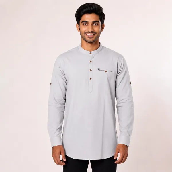 White_Textured_Regular_Fit_Cotton_Kurta_For_Men