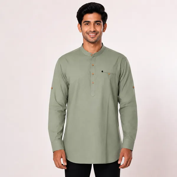 Sage_Green_Regular_Fit_Cotton_Kurta_For_Men