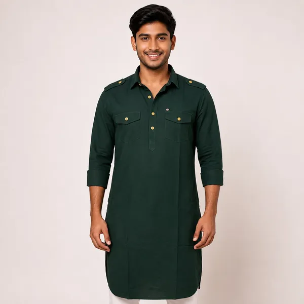 Dark_Green_Cotton_Straight_Fit_Kurta_For_Men