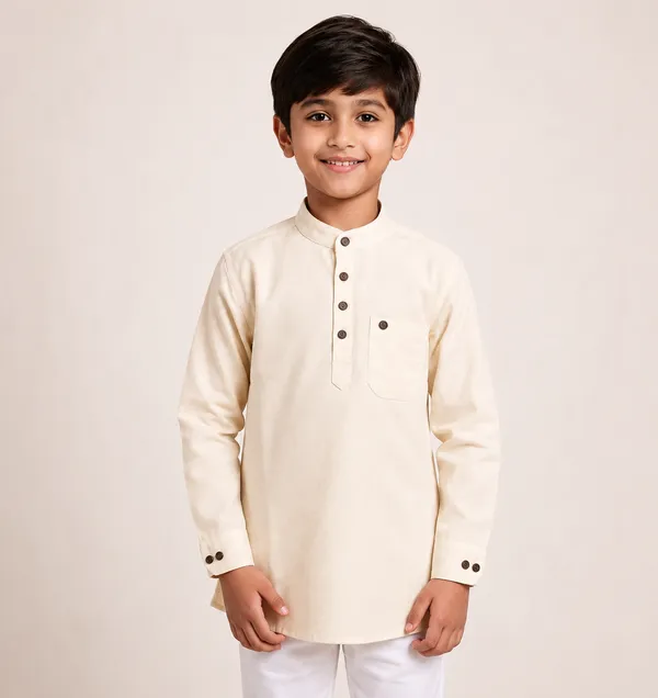 Cream_Cotton_Mandarin_Collar_Kurta_For_Kids