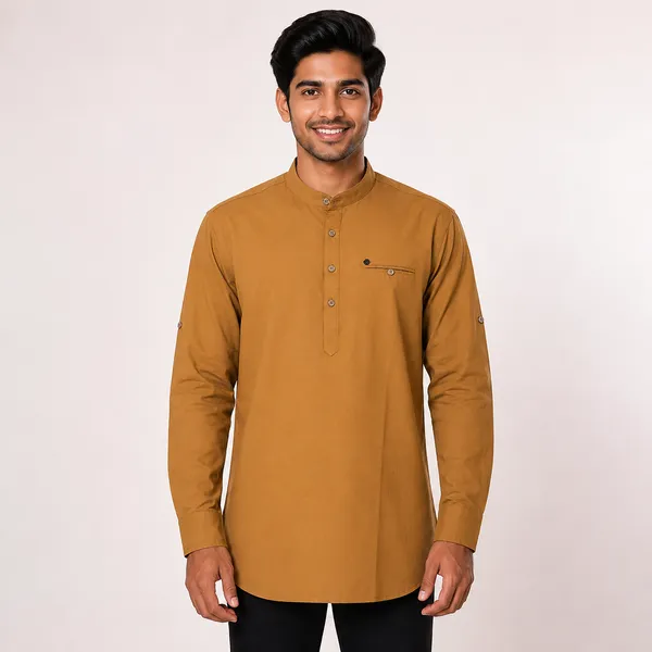 Brown_Straight_Fit_Cotton_Kurta_For_Men
