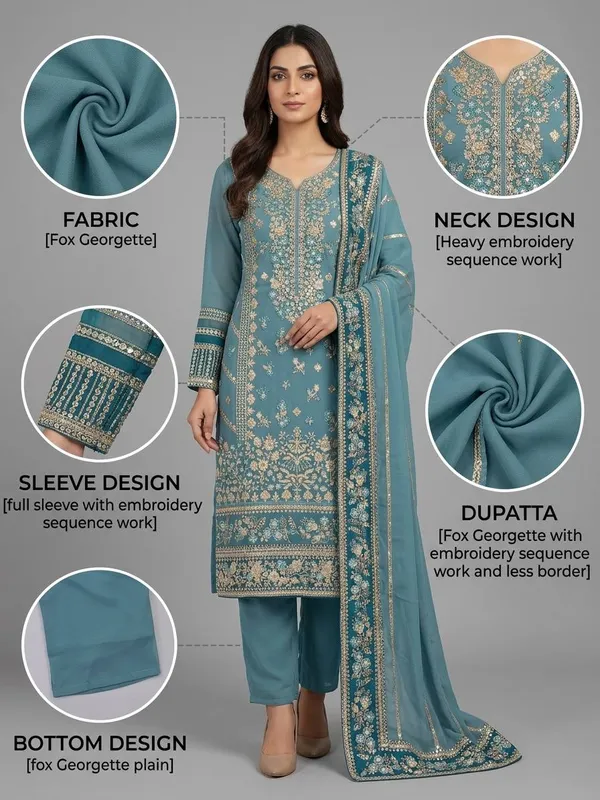 Teal_Georgette_Embroidered_Suit_Set_For_Women