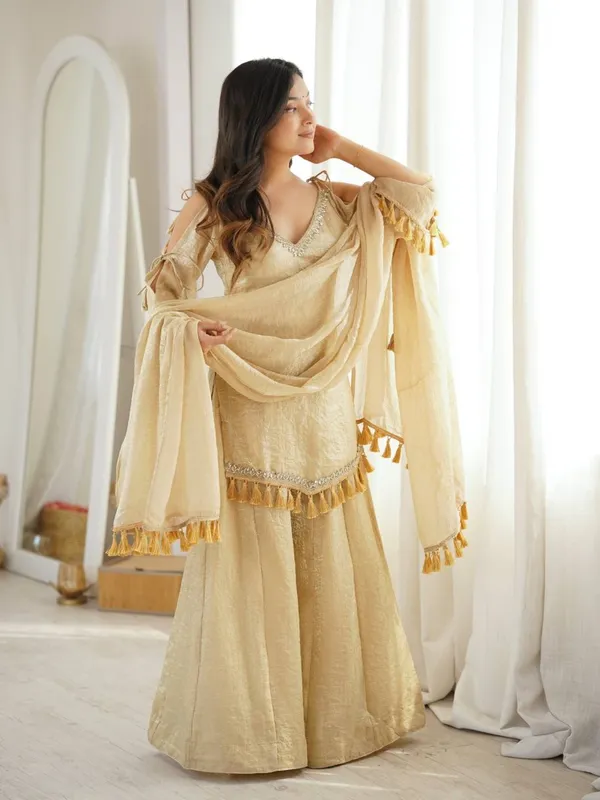 Beige_Georgette_Embroidered_Sharara_Set_For_Women