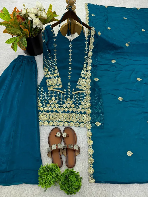 Teal_Georgette_Embroidered_Sharara_Suit_Set_For_Women