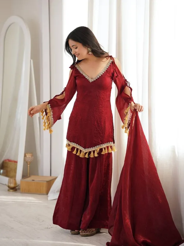 Maroon_Georgette_Straight_Kurta_Set_With_Dupatta_For_Women