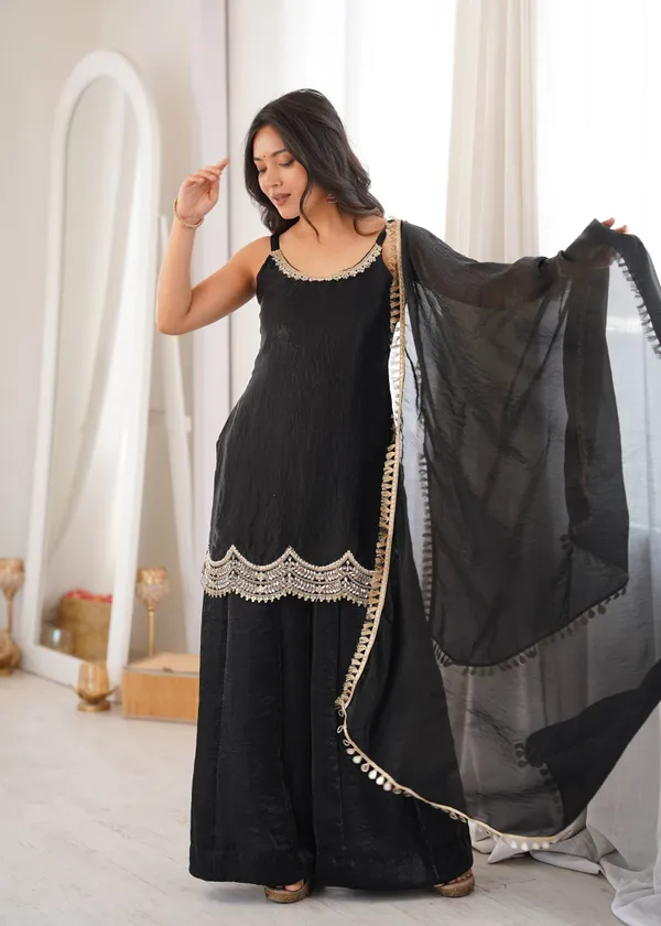 Black_Georgette_Embroidered_Sharara_Set_For_Women