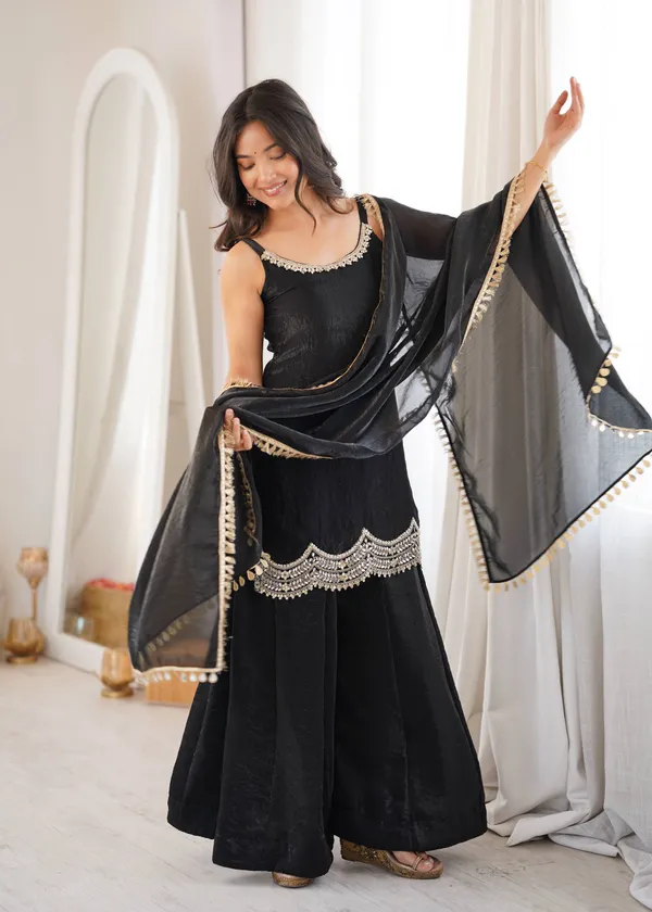Black_Georgette_Embroidered_Sharara_Set_For_Women