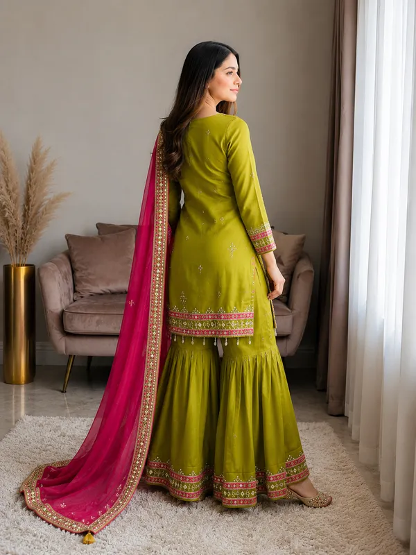 Olive_Green_Georgette_Embroidered_Sharara_Suit_Set_For_Women