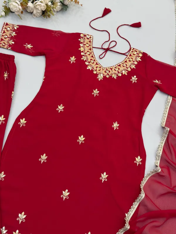 Red_Georgette_Embroidered_Kurti_Set_For_Women
