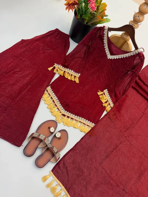 Maroon_Georgette_Straight_Kurta_Set_With_Dupatta_For_Women