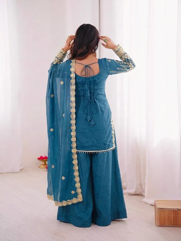 Teal_Georgette_Embroidered_Sharara_Suit_Set_For_Women
