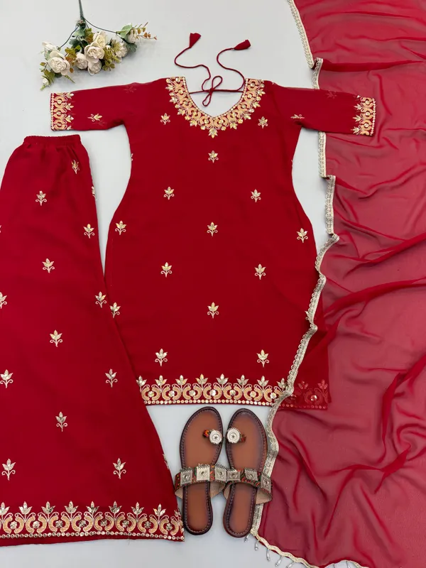 Red_Georgette_Embroidered_Kurti_Set_For_Women