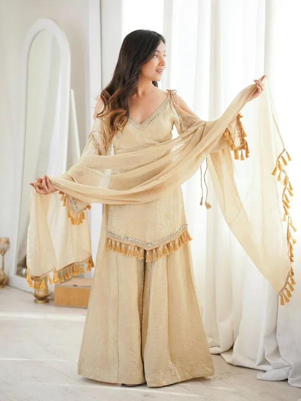 Beige_Georgette_Embroidered_Sharara_Set_For_Women