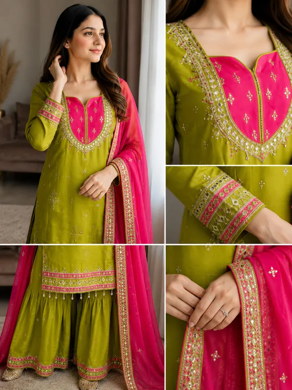 Olive_Green_Georgette_Embroidered_Sharara_Suit_Set_For_Women