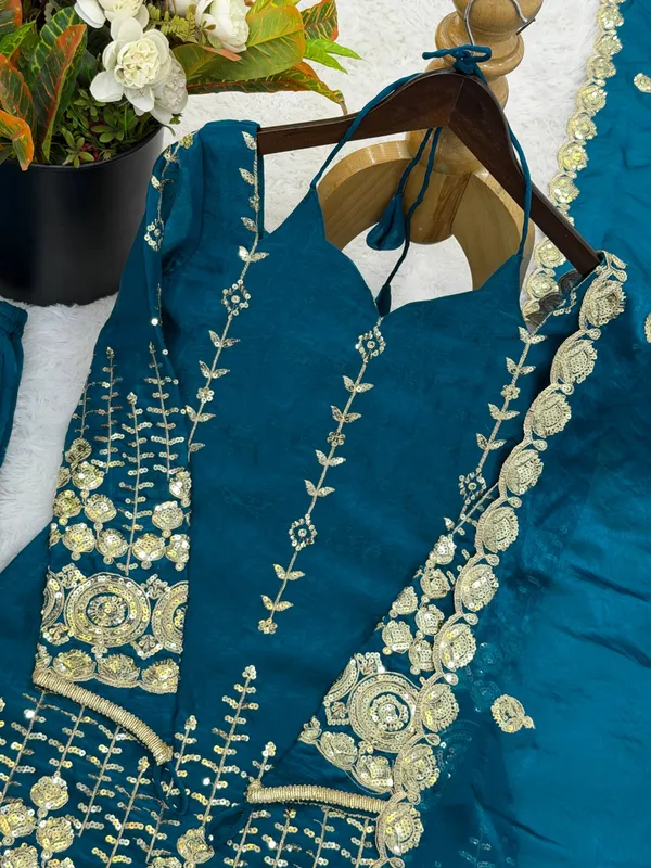 Teal_Georgette_Embroidered_Sharara_Suit_Set_For_Women