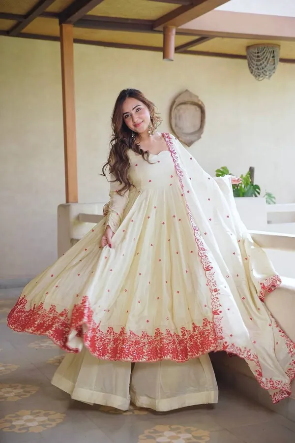 Cream_Georgette_Printed_Anarkali_Suit_Set_For_Women