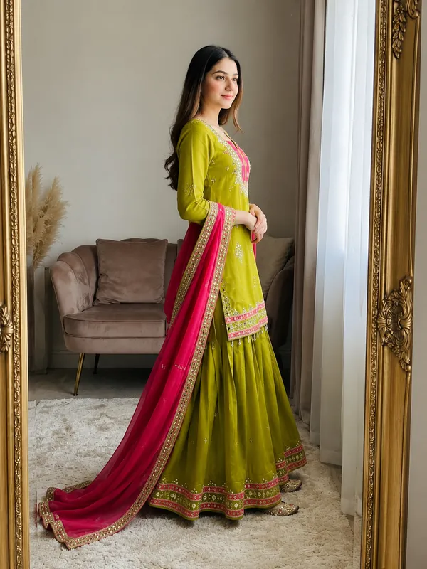 Olive_Green_Georgette_Embroidered_Sharara_Suit_Set_For_Women