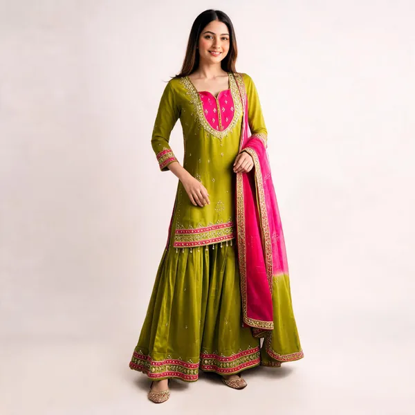 Olive_Green_Georgette_Embroidered_Sharara_Suit_Set_For_Women