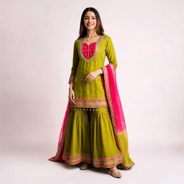 Olive_Green_Georgette_Embroidered_Sharara_Suit_Set_For_Women