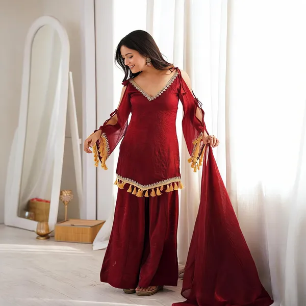 Maroon_Georgette_Straight_Kurta_Set_With_Dupatta_For_Women