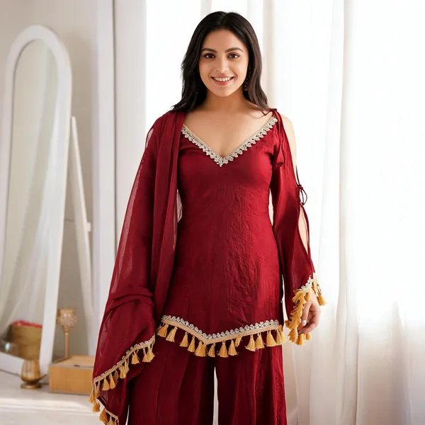 Maroon_Georgette_Straight_Kurta_Set_With_Dupatta_For_Women