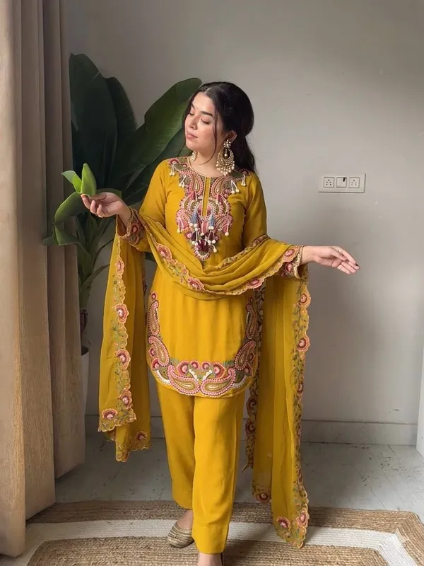 Mustard_Georgette_Embroidered_Straight_Suit_Set_For_Women