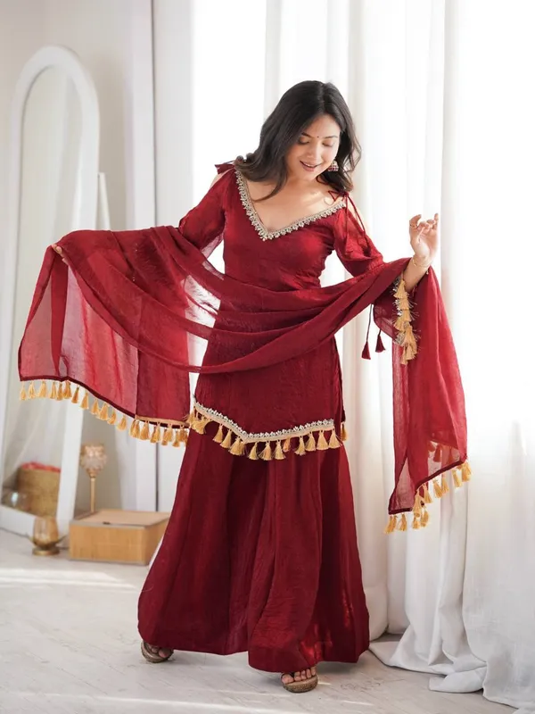 Maroon_Georgette_Straight_Kurta_Set_With_Dupatta_For_Women