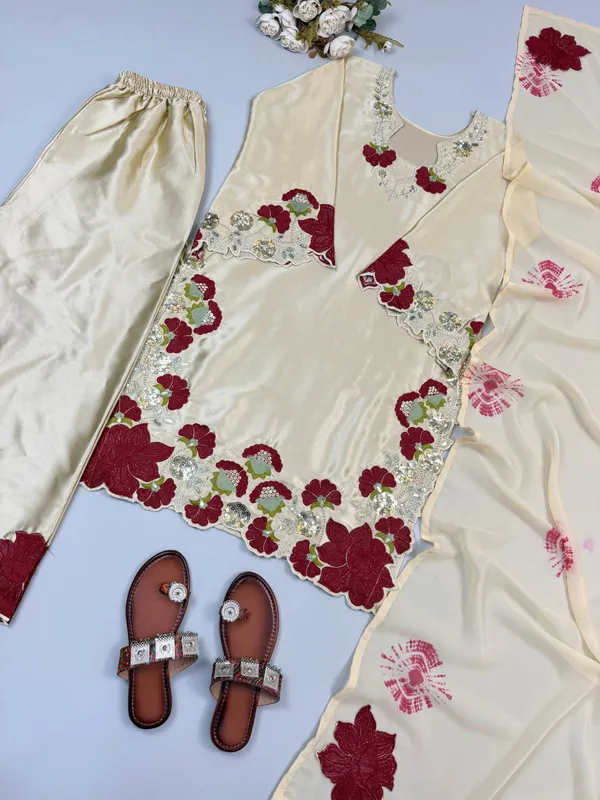 Beige_Georgette_Embroidered_Relaxed_Fit_Kurta_Set_For_Women
