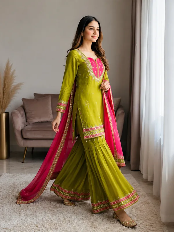 Olive_Green_Georgette_Embroidered_Sharara_Suit_Set_For_Women