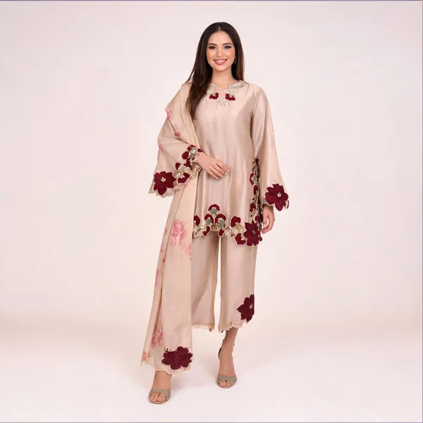 Beige_Georgette_Embroidered_Relaxed_Fit_Kurta_Set_For_Women