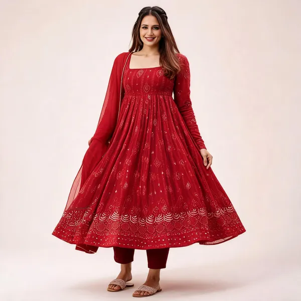 Red_Georgette_Anarkali_Suit_Set_For_Women