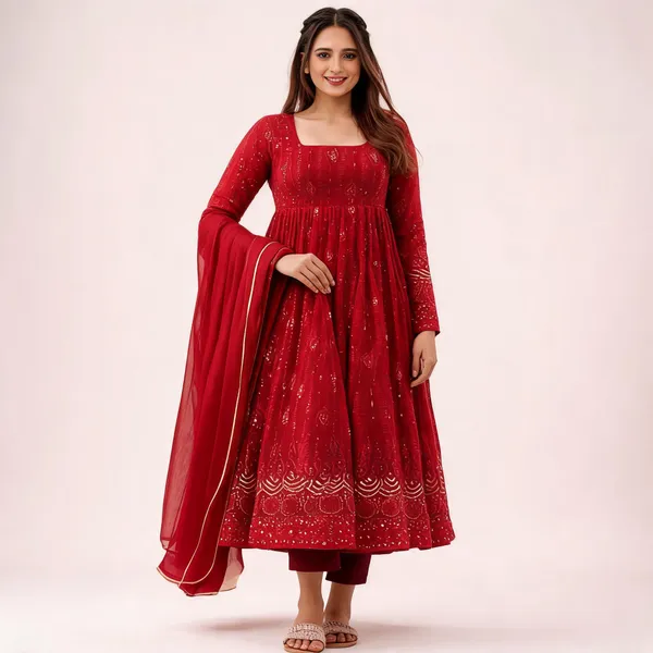 Red_Georgette_Anarkali_Suit_Set_For_Women