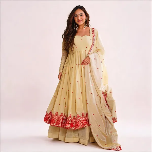 Cream_Georgette_Embroidered_Anarkali_Dress_Set_For_Women
