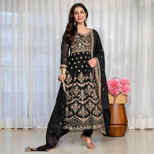 Black_Georgette_Embroidered_Anarkali_Kurta_Set_For_Women