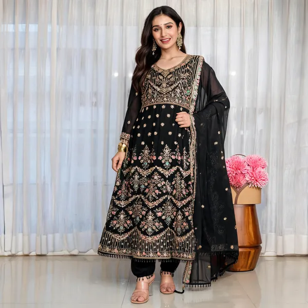 Black_Georgette_Embroidered_Anarkali_Kurta_Set_For_Women