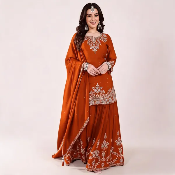 Orange_Georgette_Embroidered_Kurta_Set_For_Women