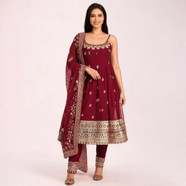 Maroon_Georgette_Embroidered_Anarkali_Suit_Set_For_Women