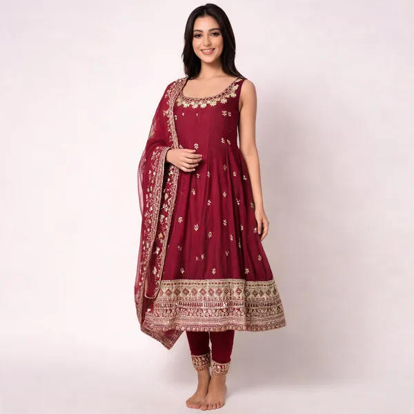Maroon_Georgette_Embroidered_Anarkali_Suit_Set_For_Women