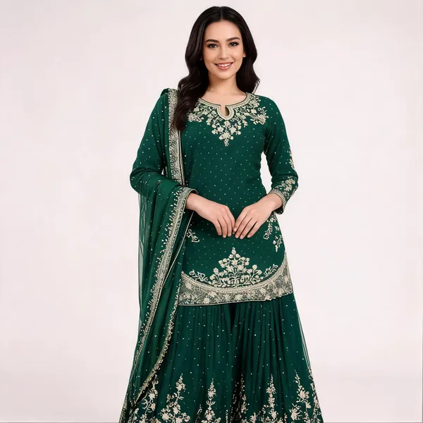 Green_Georgette_Embroidered_Lehenga_Kurta_Set_For_Women