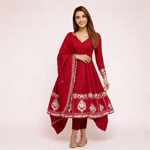 Red_Georgette_Embroidered_Anarkali_Kurta_Set_For_Women