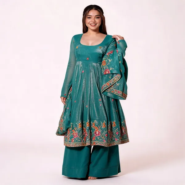 Teal_Georgette_Embroidered_Anarkali_Kurta_Set_For_Women