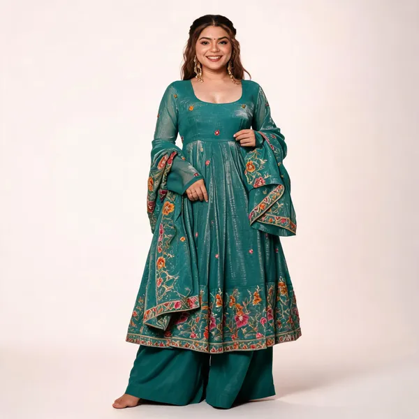 Teal_Georgette_Embroidered_Anarkali_Kurta_Set_For_Women