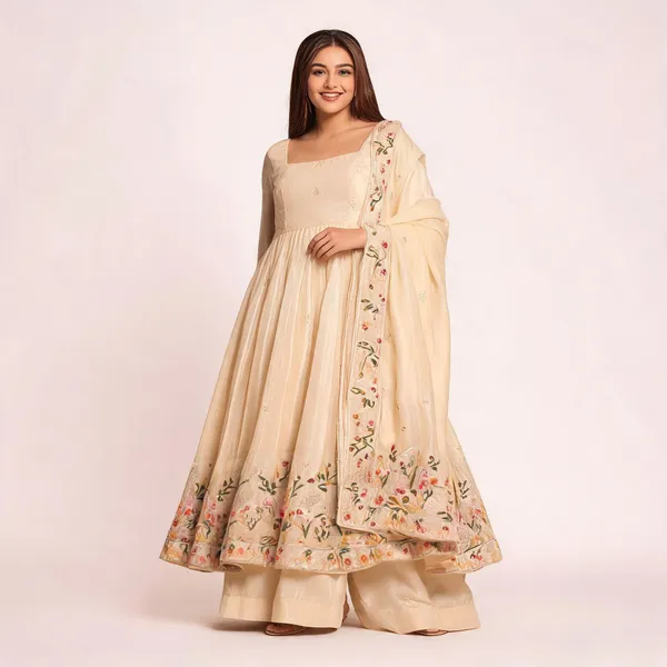 Ivory_Georgette_Floral_Anarkali_Suit_Set_For_Women
