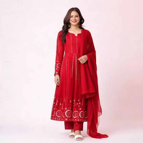 Red_Georgette_Anarkali_Kurta_With_Dupatta_And_Bottoms_For_Women