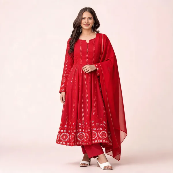 Red_Georgette_Anarkali_Kurta_With_Dupatta_And_Bottoms_For_Women