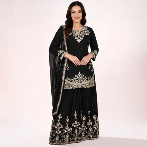Black_Georgette_Embroidered_Kurta_Palazzo_Set_For_Women